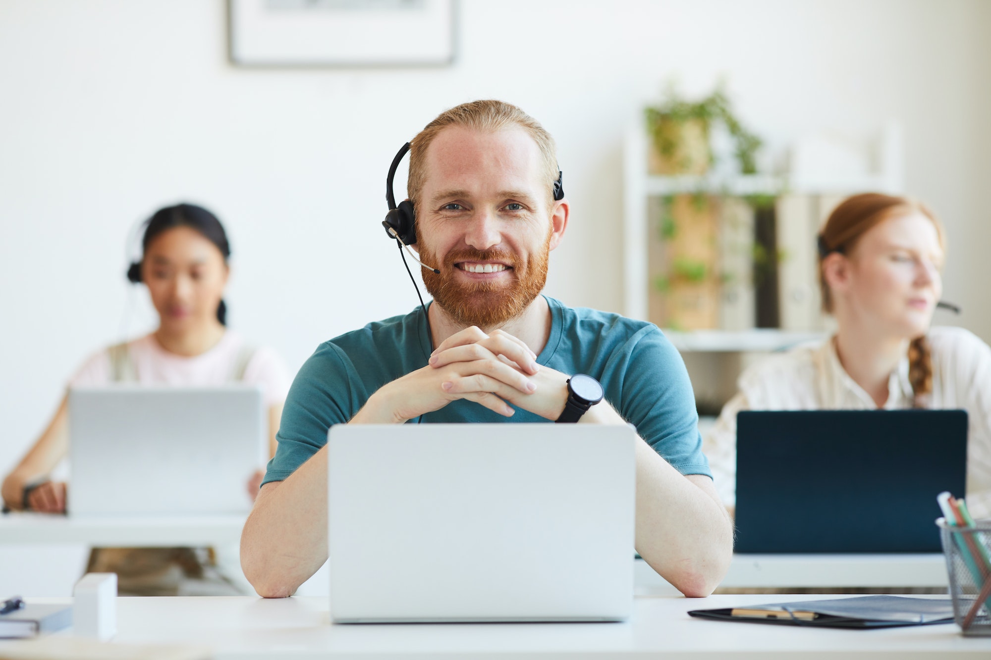 People working in call center